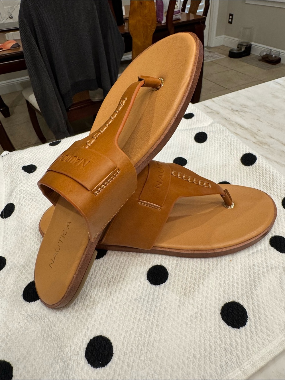 Nautica Women's Cognac Leather Thong Sandals